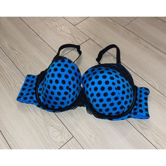 Cacique Other - Cacique Lane Bryant Padded Bra Underwire Polka Dot Lace Trim Womens 42C Blue
